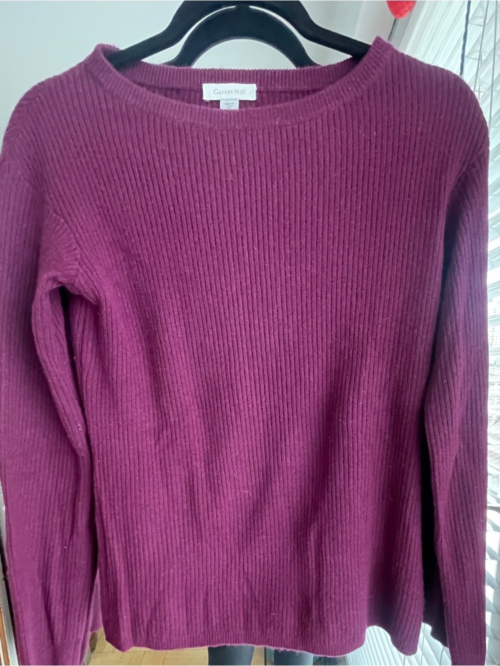 Garnet Hill Ribbed Crewneck Sweater - Berry Plum